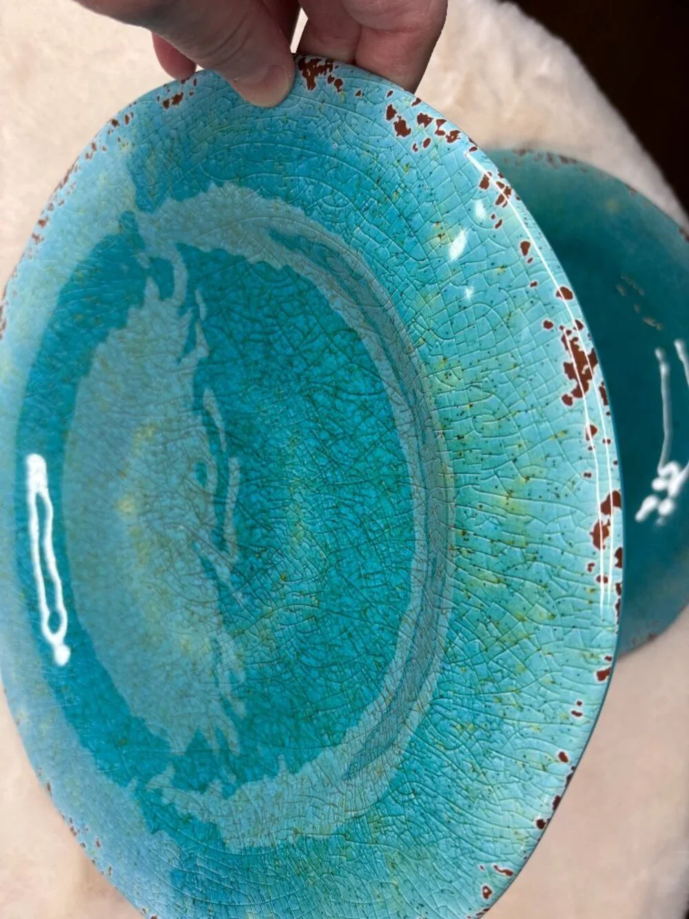 Pier 1 Imports Carmelo Blue Melamine Crackle Glaze Distressed Dinner Plates-NWT